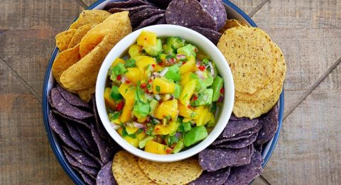 bowl of Mango avocado salsa