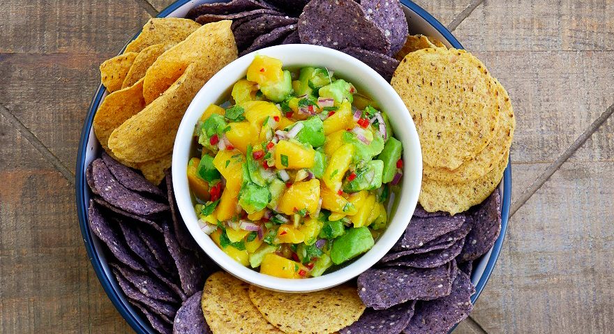 bowl of Mango avocado salsa